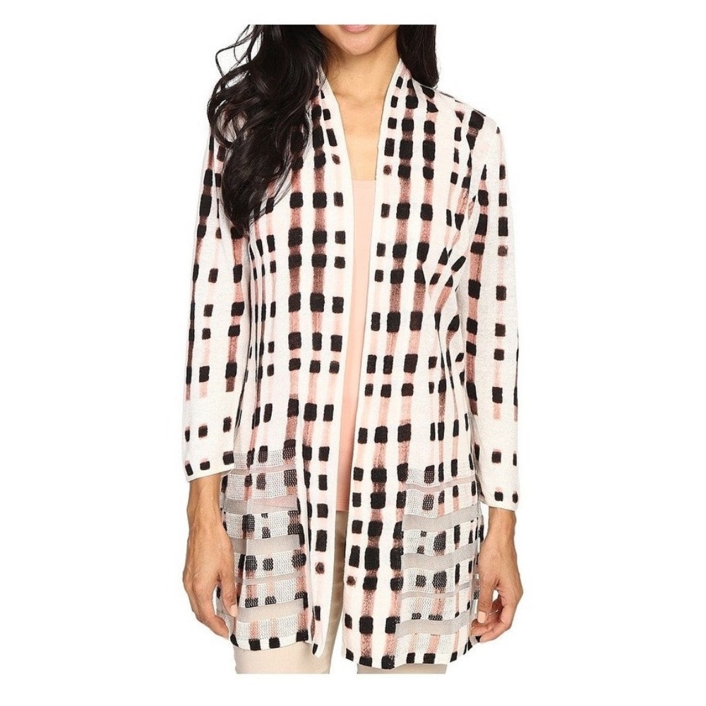 Nic + Zoe Pink Geo-Print Mesh Cardigan L large